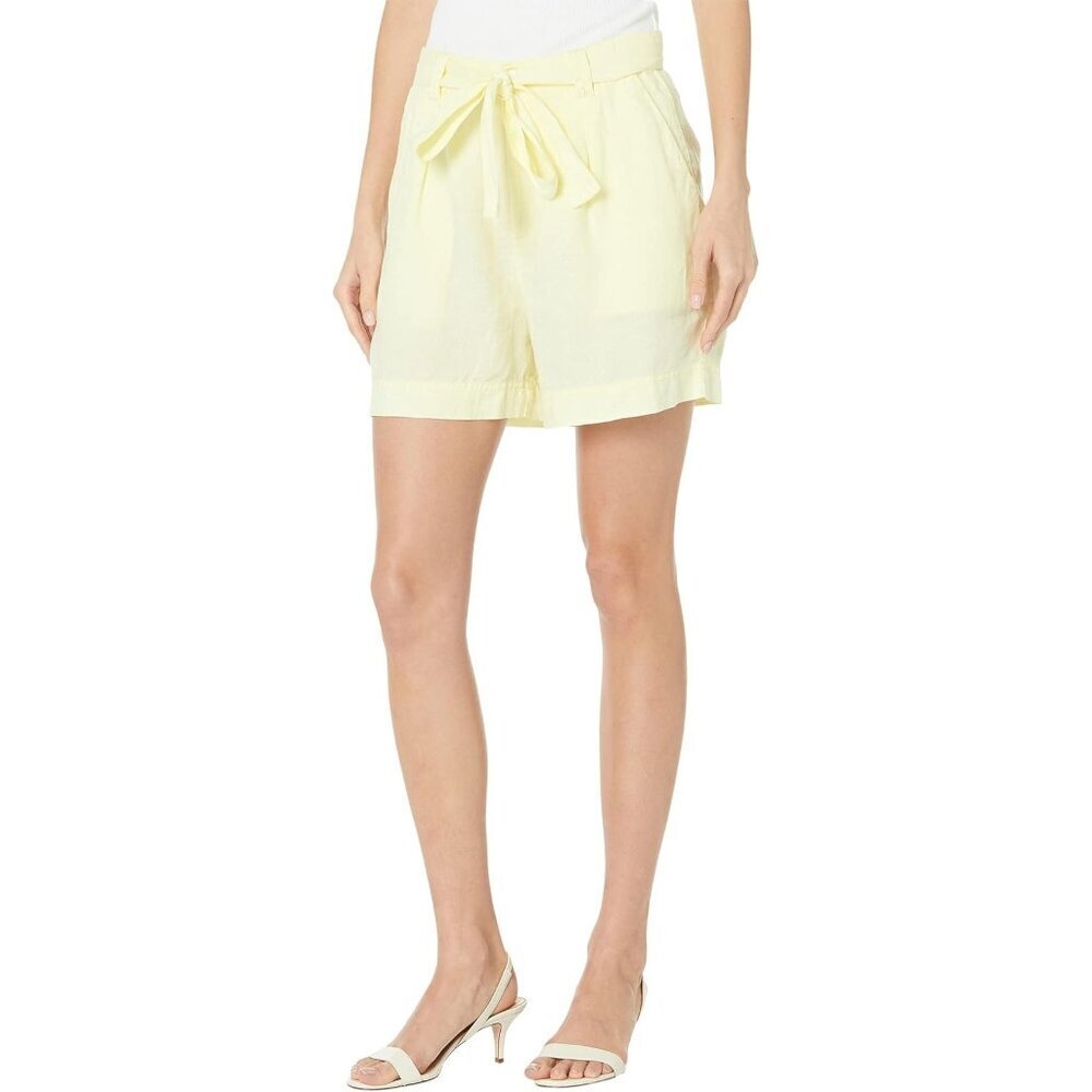 Michael Stars Women's S Bex Woven Linen Pleated Shorts Tie Summer Butter Yellow